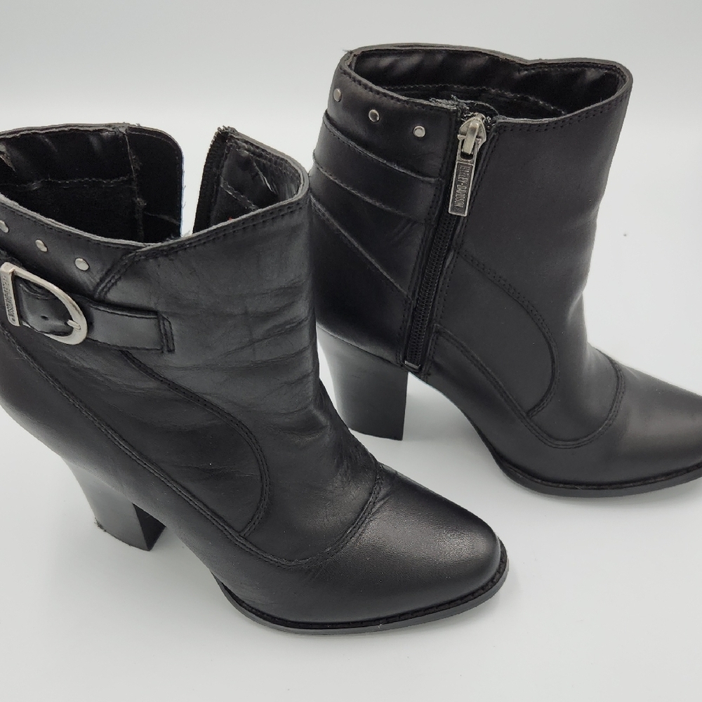 Harley-Davidson Black 3" Heeled Boots with Silver Buckle Women's 7 - Picture 3 of 6